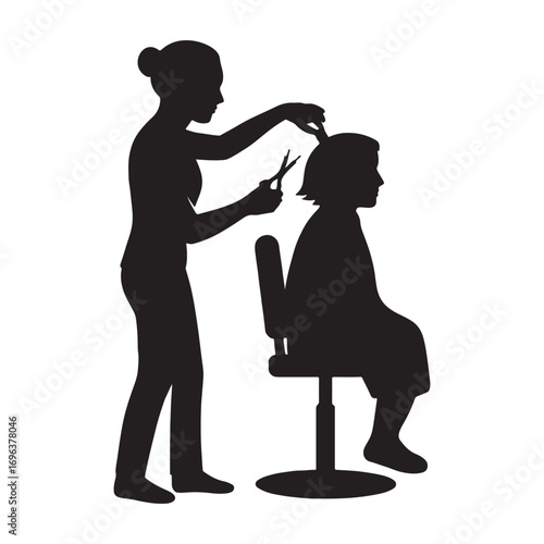 Vector art of silhouette of a hairdresser cutting hair