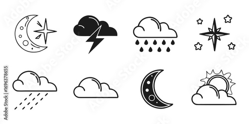 Weather Icons Collection: Sun, Moon, Rain, Storm, Stars