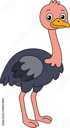 Smiling and friendly cartoon ostrich standing
