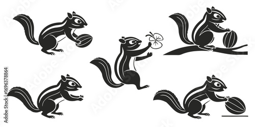 Adorable Chipmunk Collection with Nuts and Leaf