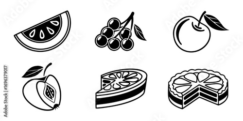 Assorted Fruit and Dessert Icons Set