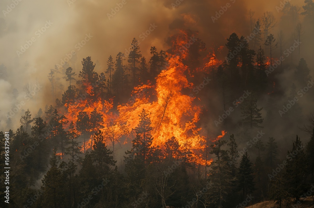 custom made wallpaper toronto digitalBlazing wildfire engulfing a pine forest in thick smoke and flames