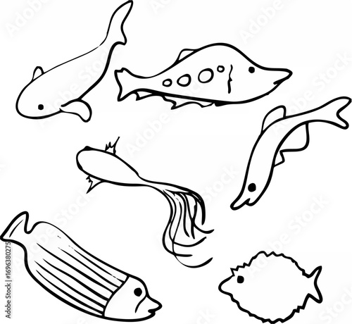 Doodle fish collection with h...