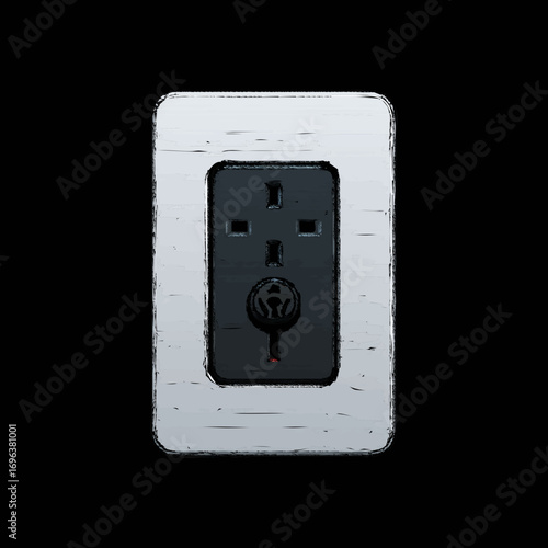 Black electrical outlet with an ornate design set against a textured background