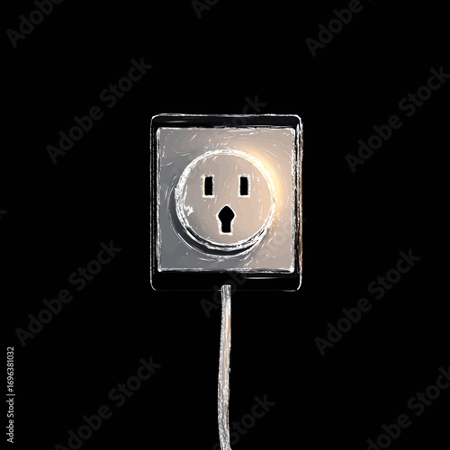 Electrical outlet with illuminated plug showcasing power connection indoors