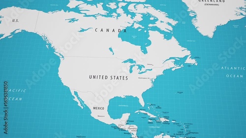 3D animated map of North America with a smooth camera flyover.
