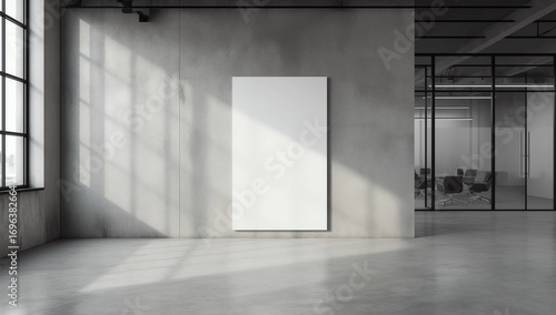 Modern meeting room with blank poster