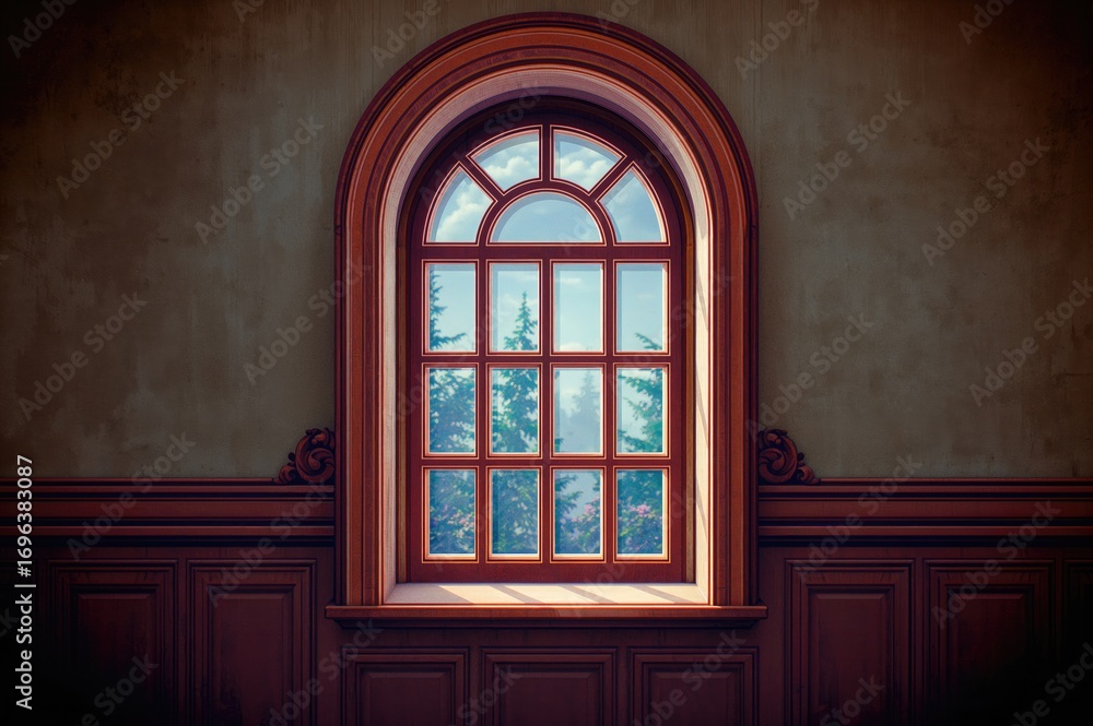 Fototapeta premium Realistic arched windows in a cartoon design