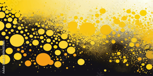 Abstract background vector with golden beer bubbles, liquid drops, and a yellow-orange splash texture