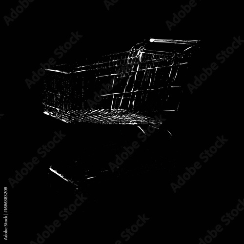 Shopping cart silhouette against a dark background showcasing modern retail design and minimalism in an urban environment
