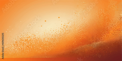 Abstract gold and orange liquid splashes with beer bubbles and water drops on a yellow background