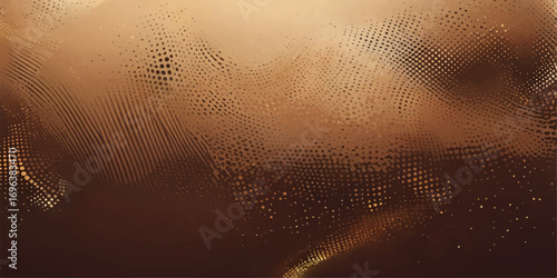 Grunge vector art with a vintage rusty metal texture, gold and orange color digital pattern, and a halftone circle effect for a unique wallpaper design