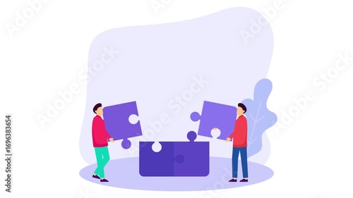 Two Person Building Success Piece by Piece animation, Teamwork Turns problem into powerful solution animated video, Challenges and Quests clip,Behavioral Economics footage, Visual cues motion graphics