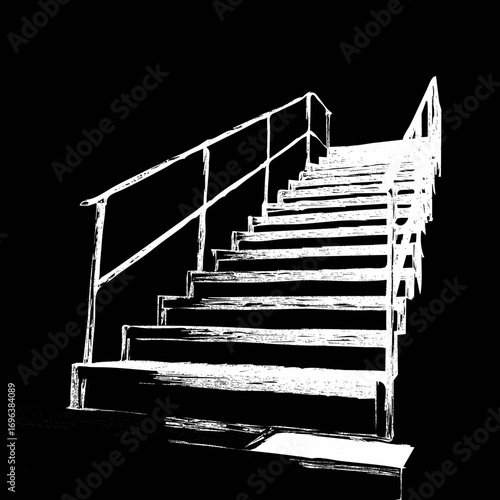 Stairs illuminated by light against a dark background create a striking visual contrast and evoke a sense of mystery and depth