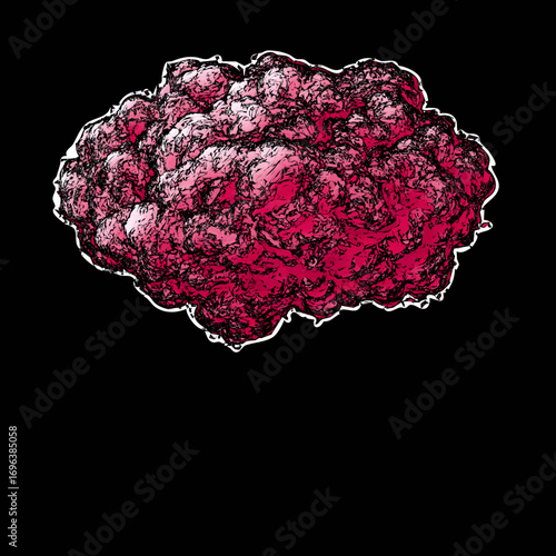 Abstract representation of a vibrant red cloud against a black background depicting artistic expression and creativity