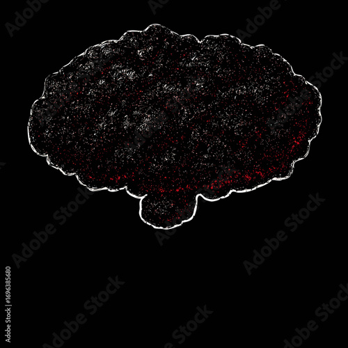 Illustration of a brain on a black background capturing cognitive and artistic themes in a creative interpretation of human thought