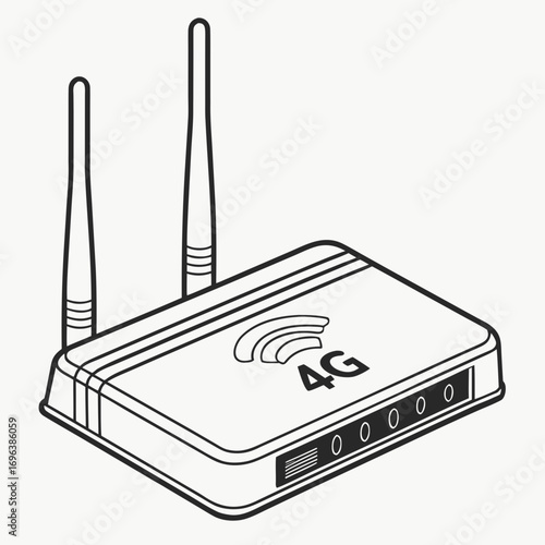 Modern 4g lte wireless router with antennas and indicator lights for internet connectivity and network access