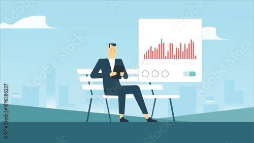 Businessman Analyzing Data on Tablet with Cityscape Background