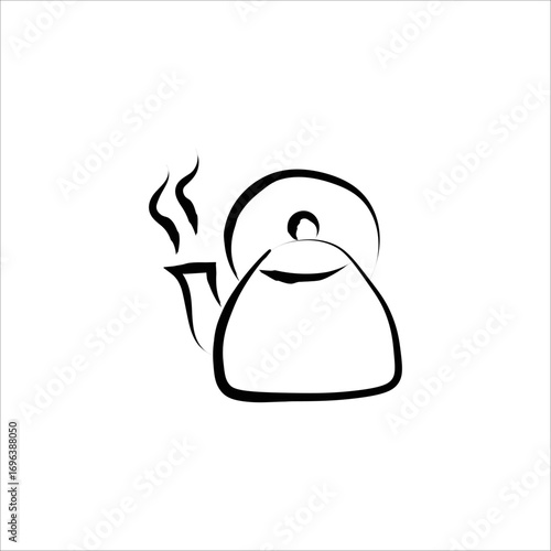 Minimal doodle style teapot with steam, black brush outline on transparent background. Perfect for tea shop design, packaging, menus, stickers, and cozy kitchen decor.