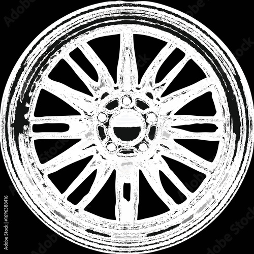 Detailed close-up of a car wheel showcasing intricate design against a solid black background