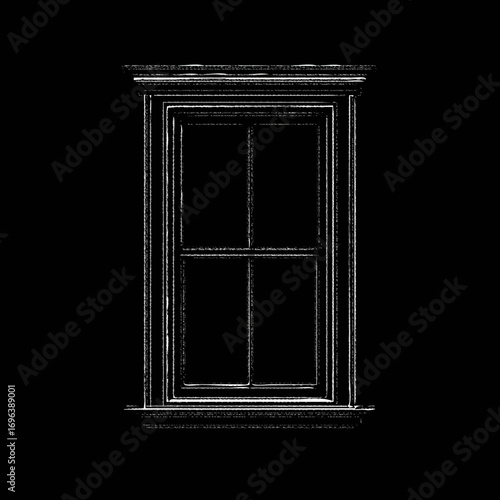 Crisp outline of a traditional window against a dark background showcasing simple architectural design elements