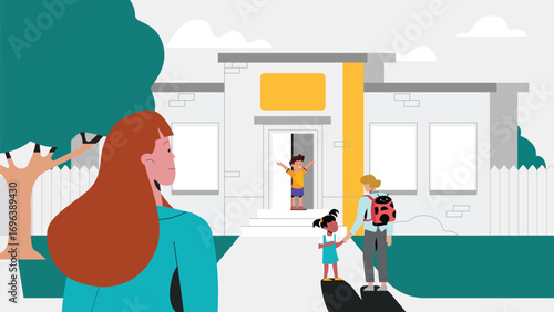 Family Welcoming Child at Home After School