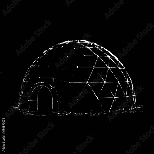 Geodesic structure highlights architectural ingenuity in a stark black background capturing a modern design concept