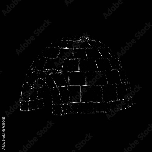 Igloo made of ice blocks stands in a snowy landscape under the clear blue sky during winter season