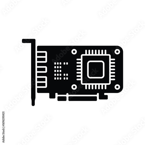 Black and white icon of a computer graphics card