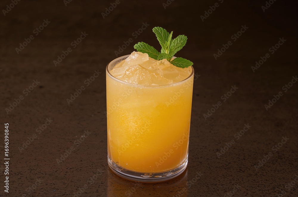 Fototapeta premium Iced mango cocktail decorated with fresh mint leaves