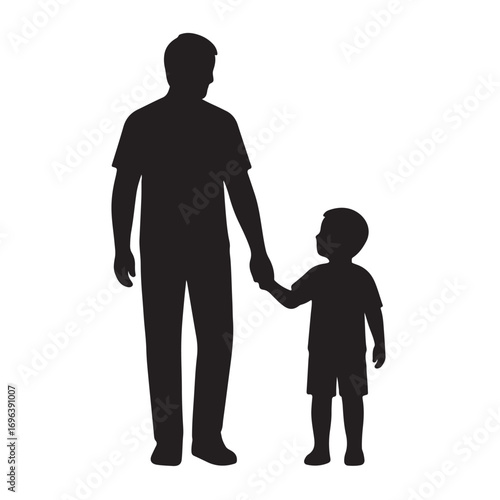 Vector art of silhouette of a father holding his sons hand