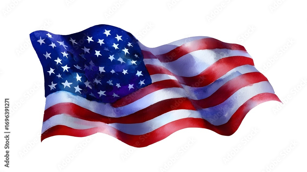 Obraz premium Vibrant, waving American flag featuring the iconic red, white, and blue colors, stars, and stripes that symbolize the United States of America and its national pride.