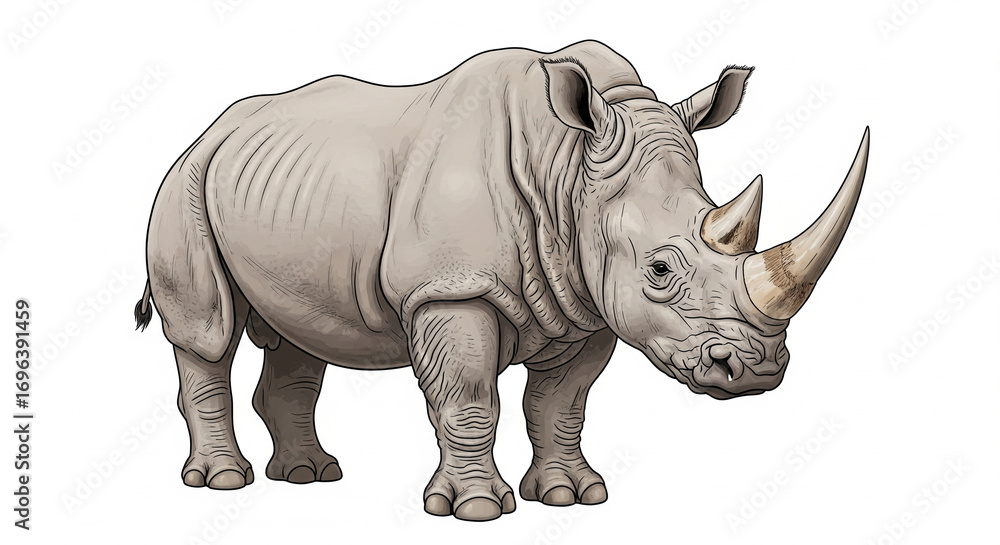 Obraz premium Majestic White Rhinoceros Standing Firmly on Isolated transparent background