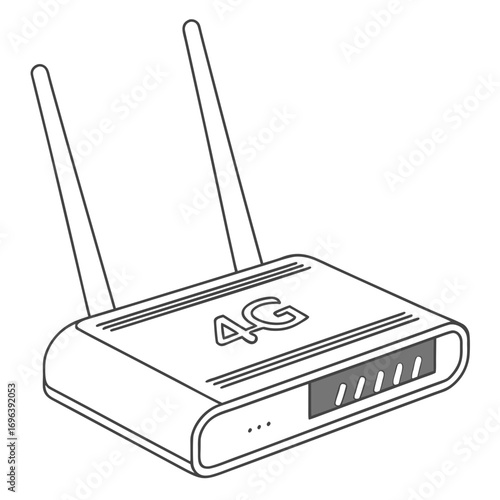 Modern 4g lte wireless router with antennas and indicator lights for internet connectivity