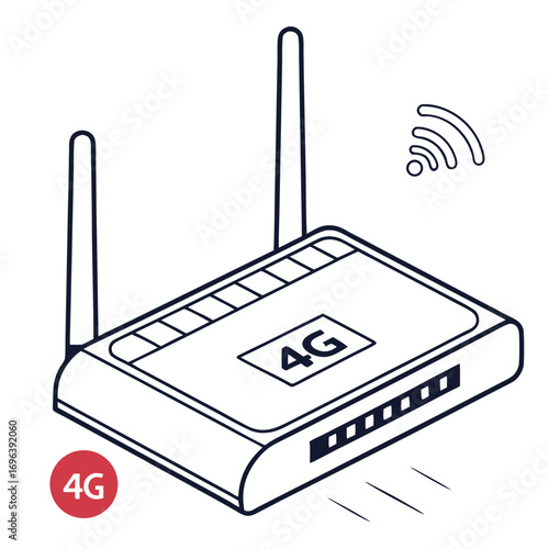 Modern 4g lte wireless router with antennas and wi fi signal icon for fast internet connectivity