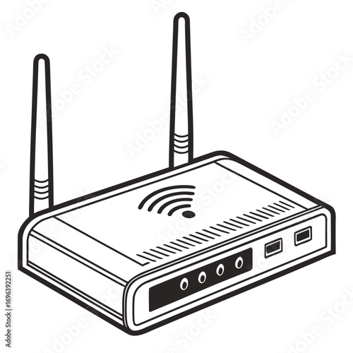 Modern wireless router with two antennas and wi fi symbol indicating internet connectivity