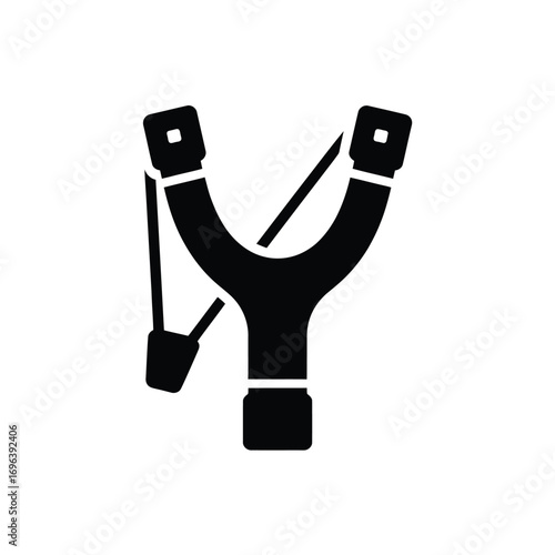 Simple black silhouette of a classic slingshot toy