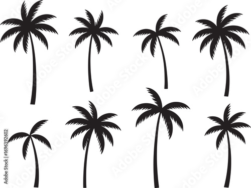 Palm and Coconut Tree Silhouette Vector Set – Tropical Island, Beach, Vacation, and Summer Holiday Icons