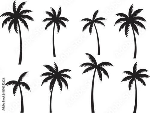 Palm and Coconut Tree Silhouette Vector Set – Tropical Island, Beach, Vacation, and Summer Holiday Icons