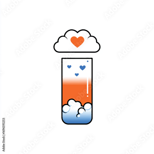 Cute illustration of a liquid mixture with hearts bubbles and cloud concept for love