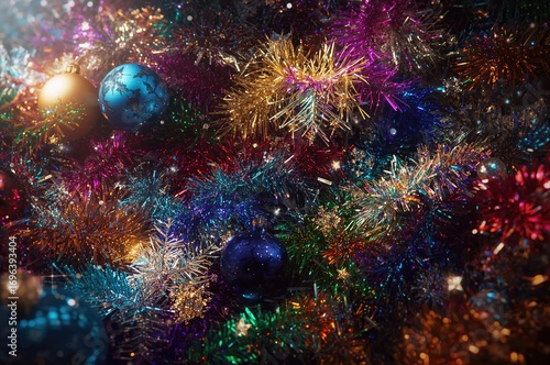 Wallpaper Mural Festive multicolor tinsel backdrop with golden stars and glowing lights Torontodigital.ca