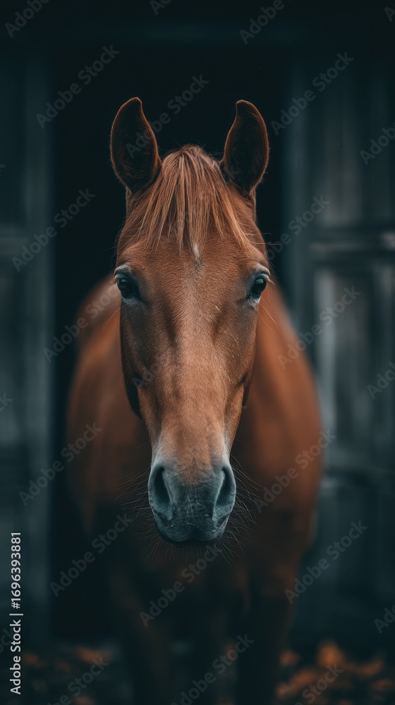 Fototapeta premium Majestic Brown Horse with Soft Features Against Dark Background