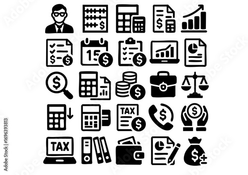 Professional Accountant Vector Icon Set, Finance and Accounting Tools Icons, Business Accounting and Tax Vector Collection