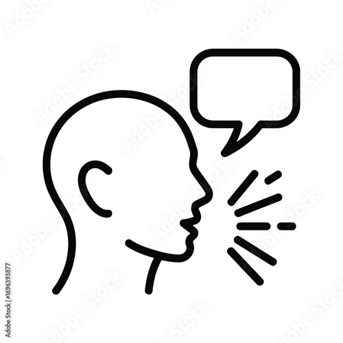 Icon of a person speaking with a speech bubble and radiating lines