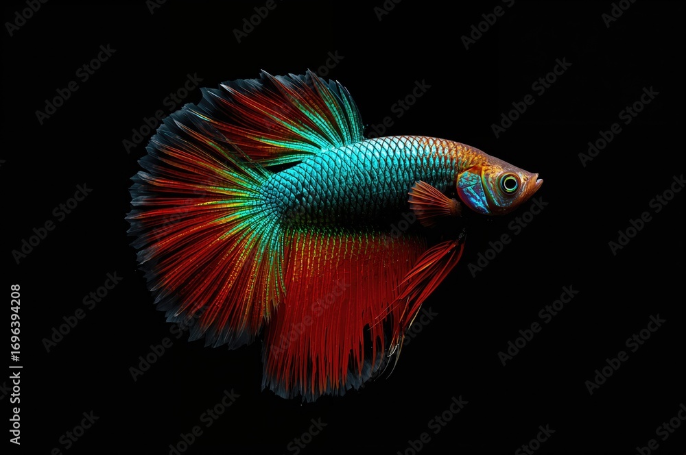 Fototapeta premium Vibrant Betta Fish Against a Dark Backdrop