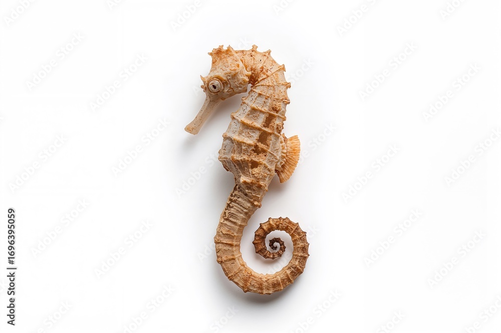 Naklejka premium Dried Sea Horse Specimen on a White Background