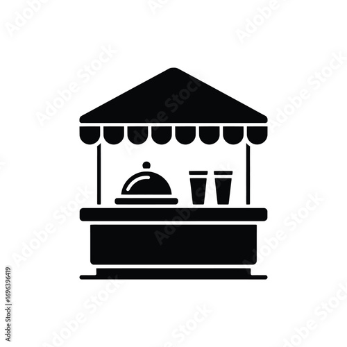 Simple black silhouette icon of a food stall or kiosk