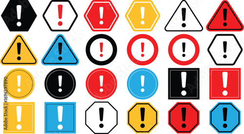 Warning Exclamation Icons for Caution and Safety Signs