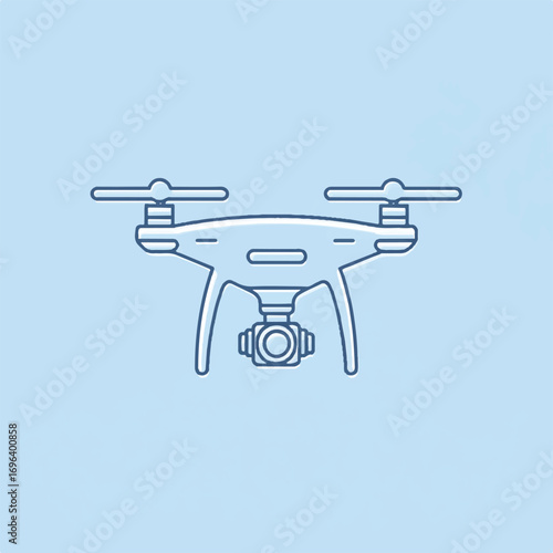 Drone outline vector illustration unmanned aerial vehicle for photography or surveillance technology isolated on light blue background