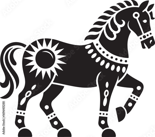 Elaborate Horse Silhouette Vector Art with Intricate Ornamental Accents